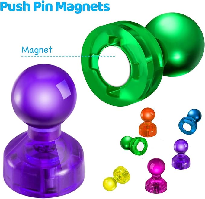 60 PCS Colorful Strong Magnetic Push Pin Magnets, Office Classroom Magnets,6 Assorted Color, Perfect to use as Kitchen Home and School, Map Magnets,Whiteboard Magnets-DeskLoop Office