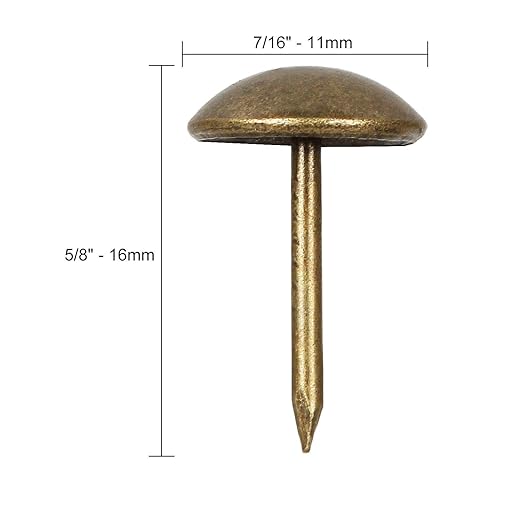 500Pcs Decorative Upholstery Tacks, 7/16” Antique Furniture Nails Pins, Brass Finish Metal Thumb Tack Stud Push Pins for Sofa Chair Bed Headboard, Upholstery Pin Assortment Kit for Furniture Décor-DeskLoop Office