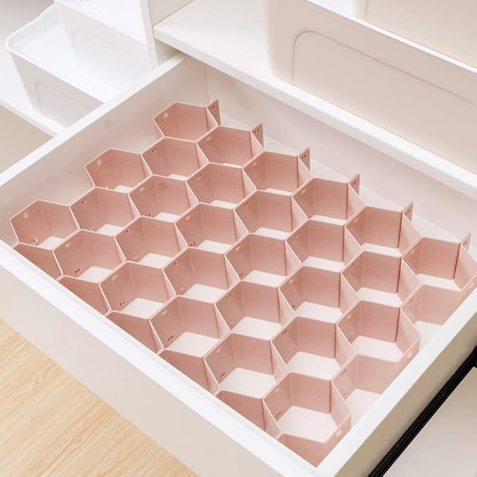 Poeland Drawer Divider Organizer Adjustable DIY Grid Honeycomb Drawer Divider for Underwear Belt Scarf Socks Pink 2 Pack-DeskLoop Office