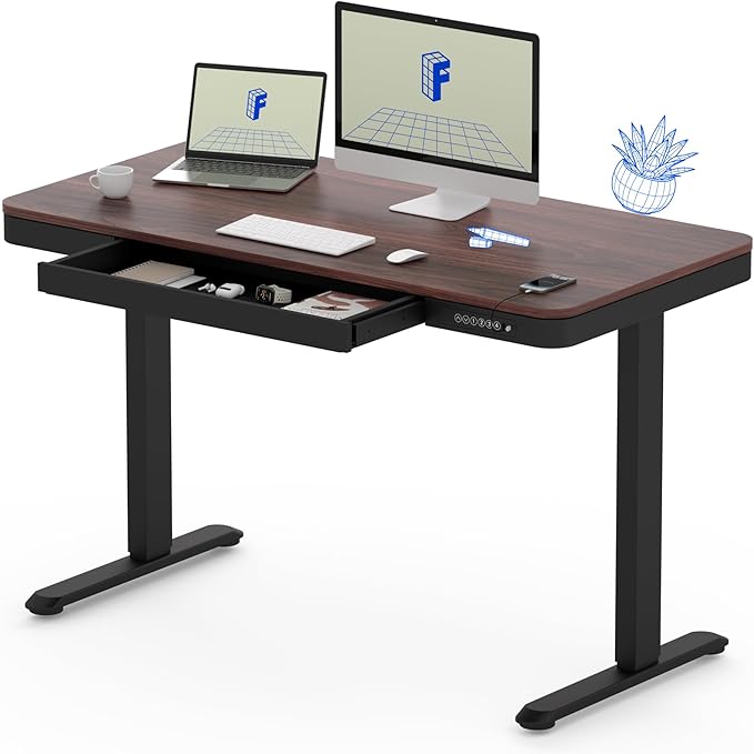 FLEXISPOT Comhar 48" Electric Standing Desk with Drawers, Quick Assembly Home Office Sit Stand Desk with Storage & USB Charging, Computer Workstation for Home Office (48" Wood, Dark Walnut/Black)-DeskLoop Office