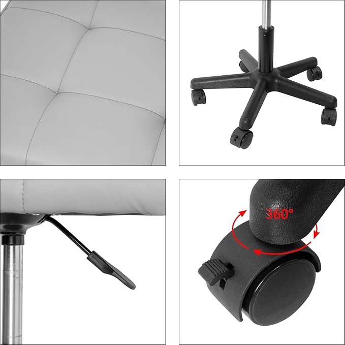 Footrest Under Desk Leg Rest Ottoman Adjustable Height Foot Stool with Wheels Leather Footrest Grey-DeskLoop Office