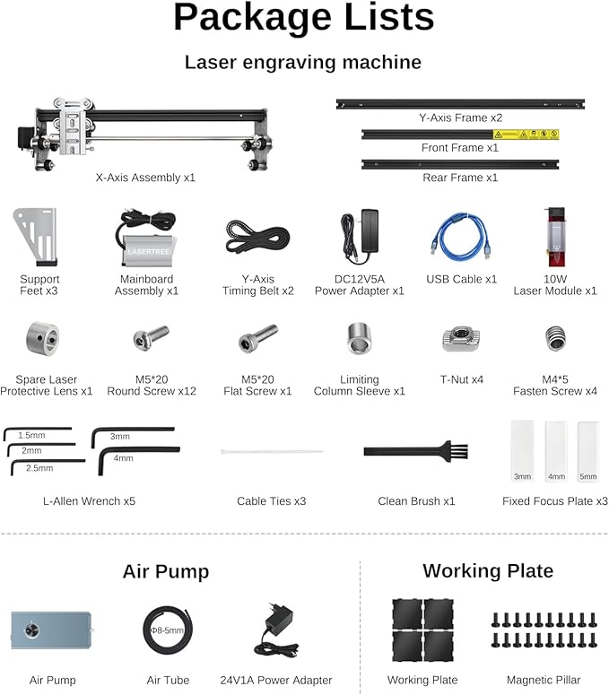 LASER TREE 80W Laser Engraver, 10000mW(10W) Laser Output Laser Engraving Cutter with Air Assist Pump & Magnetic Pad Kit, Built-in FAC, Eye Protection Laser Engraver for Wood Acrylic, Leather, Class 4-DeskLoop Office