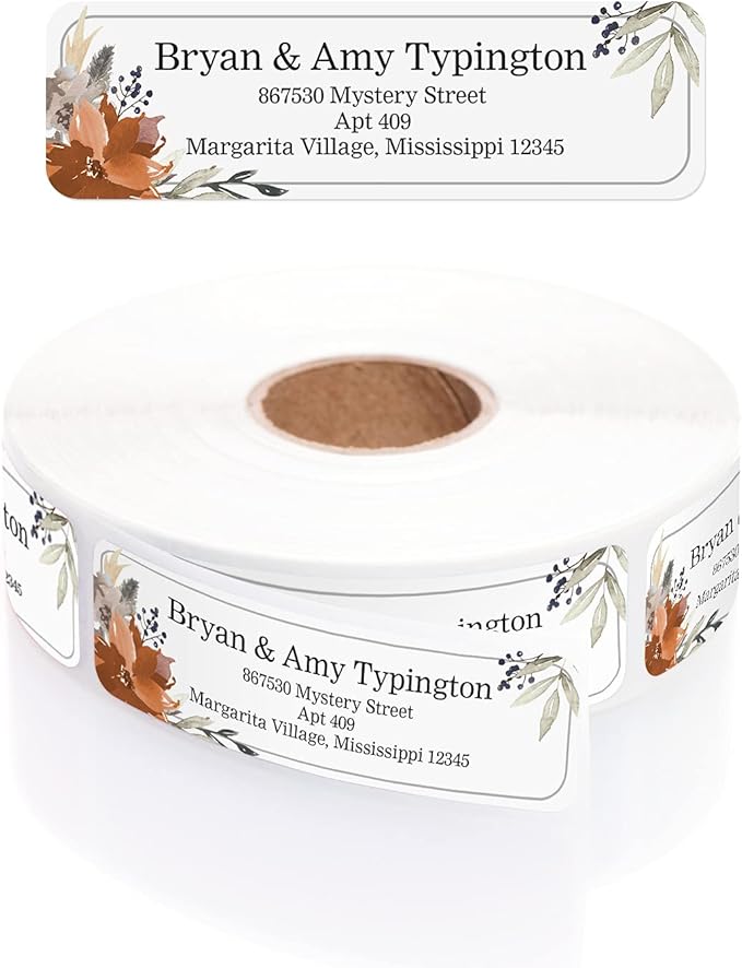 Indie Floral Rolled Address Labels/Roll of 500 Personalized Return Address Labels/Designer Return Address Stickers in Elegant Plastic Dispenser-DeskLoop Office
