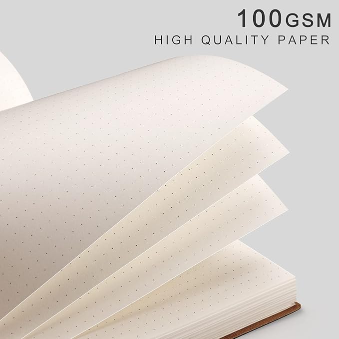 EMSHOI Dotted Journal Bullet Notebook, B5 Large Softcover Leather Journal, 192 Numbered Pages 100gsm Thick Dot Grid Notebook for Drawing Women Men Work School Supplies, 7.48"x10.15"-GrayBlue-DeskLoop Office