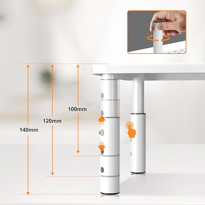 Bracwiser Monitor Stand Riser, Metal Computer Stand, 3 Height Adjustable Screen Riser with Mesh Platform for PS4, Laptop, Printer, Notebook and All Flat Screen, Holds Up to 20KG,White-DeskLoop Office