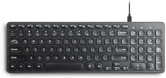 Perixx PERIBOARD-215B US, Wired Keyboard - Ultra Slim Scissor Keys - 2 Built-in USB-A & USB-C Ports - Detachable Cable - Black - US English-DeskLoop Office