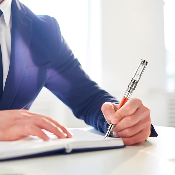 Asvine V200 Titanium Fountain Pen Vacuum Filling, Bock Broad Nib Clear Transparent Acrylic Smooth Writing Pen Case Set-DeskLoop Office