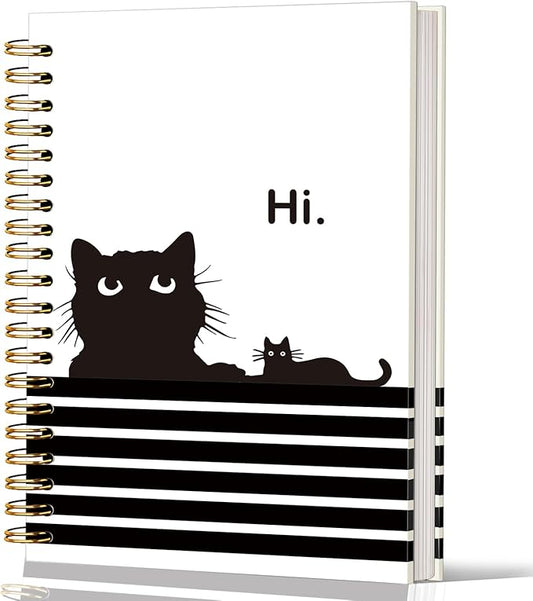Lacama Cat Notebook Cat Journal, Funny Black Cat Spiral Notebook Journal, Gifts for Cat Lovers, Trendy Cat Notebooks for School and Office Supplies, Cat Stationary 5.5x8.3-DeskLoop Office