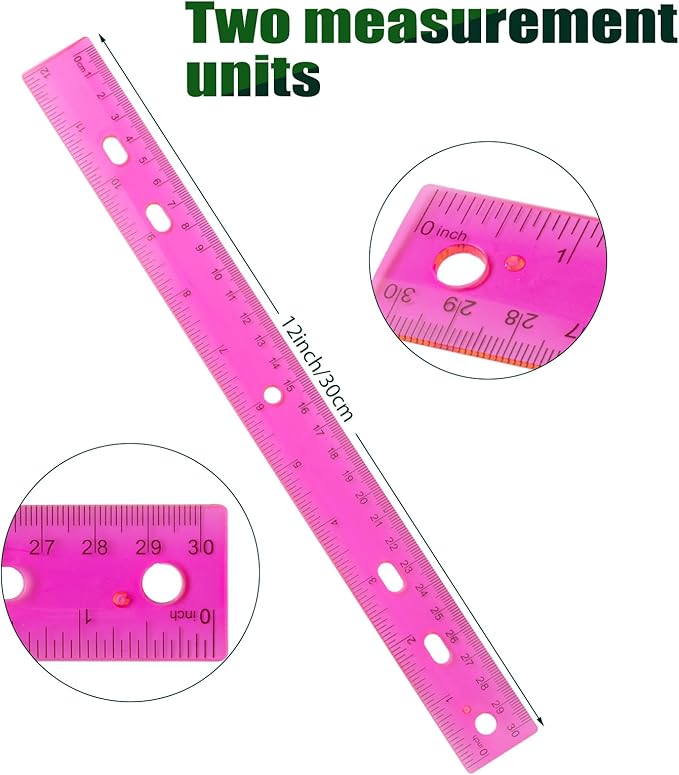 28 Pack Plastic Ruler 12 Inch Transparent Rulers - Metric Bulk for Kids School Office Classroom, Pink-DeskLoop Office