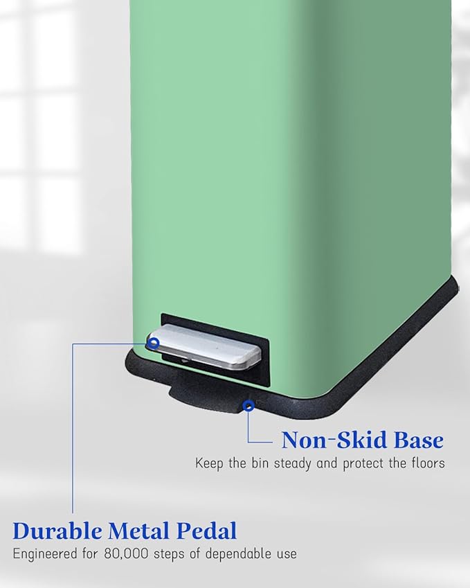 Bathroom Trash Can with Lid,5 Liter / 1.3 Gallon Small Trash Can with Removable Liner Bucket, Soft Close lid & Step Pedal, Stainless Steel Trash Bin for Bathroom,Bedroom,Home Office, Green-DeskLoop Office