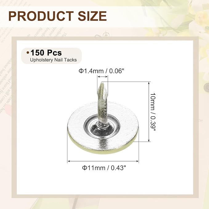 uxcell 150Pcs Upholstery Tacks, 11mmx10mm Flat Head Thumb Tack Decorative Furniture Nails Push Pins for Furniture Sofa Headboards, Light Yellow-DeskLoop Office