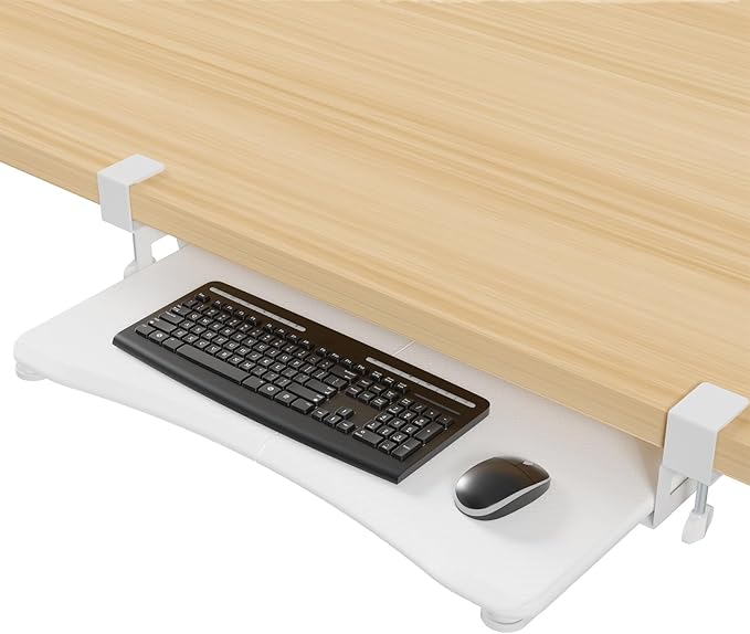 suptek Keyboard Tray Under Desk Pull Out with C Clamp Mount, Computer Keyboard & Mouse Tray, 25.6 (30 Including Clamps) x 11.8 inch Slide-Out Platform Computer Drawer for Typing, Carbon White, DSF1DJW-DeskLoop Office
