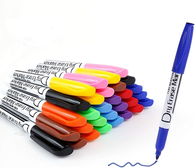 Volcanics Dry Erase Markers Low Odor Fine Whiteboard Markers Thin Box of 30, 10 Colors-DeskLoop Office