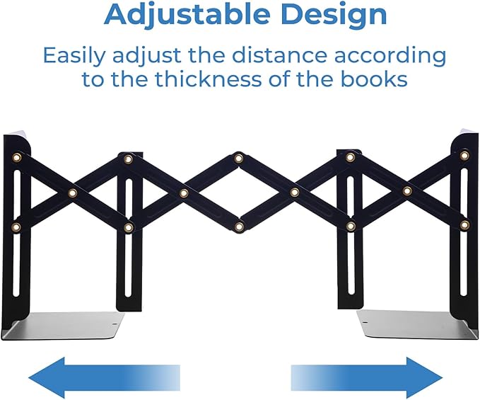 M&G Adjustable Bookends Book Ends for Shelves, Metal Bookend for Heavy Books, Desk Magazine File Organizer Holder Extends up to 20in, Book Stopper for Home, Office, Classroom (Black)-DeskLoop Office