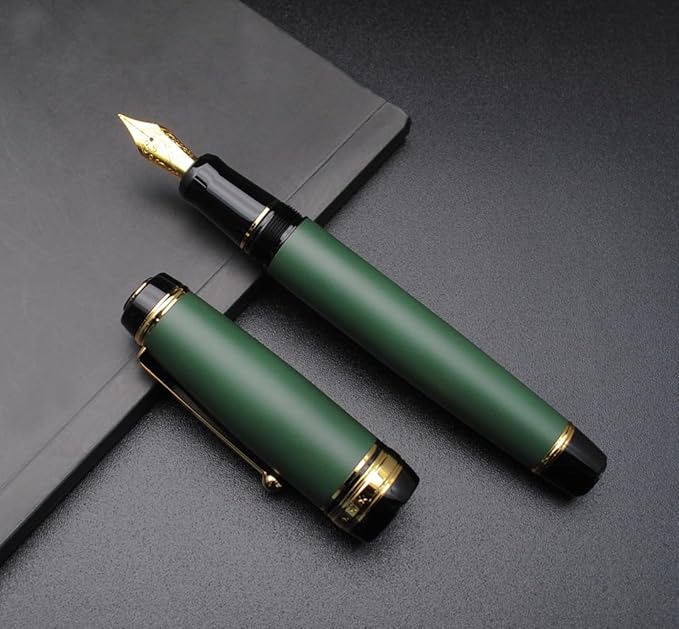 Metal Big Fountain Pen Set Medium Nib 0.7mm, Includes Ink Refill Converter, 5 Ink Cartridges & Gift Box (Medium Nib 0.7mm, Matte Green)-DeskLoop Office