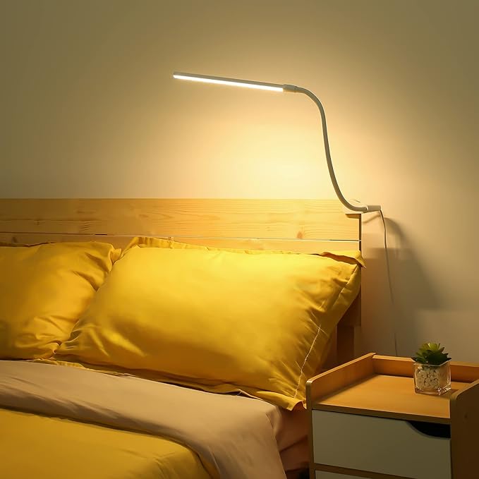 Lepro Small Desk Lamp with Clamp, LED Reading Lamps with 450LM, 3 Color Modes 10 Brightness, Dimmable USB Clip on Desk Light with Gooseneck Swing Arm for Nail, Home Office and Dorm (White)-DeskLoop Office