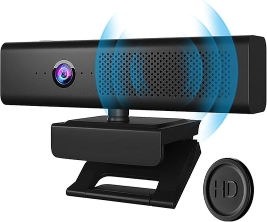Full HD 1080P Computer Camera with 4 Built-in Omnidirectional Microphones and Speaker for Video Conference Streaming, USB External Webcam with Magnetic Privacy Cover for Desktop Monitor Laptop-DeskLoop Office