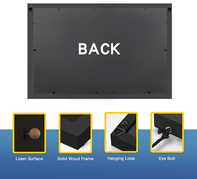 Miratino Pin Board Bulletin Board, 16 "x11 Black Linen Cork Boards for Walls with Black Frame ,Vision Board for Home Kitchen School Office Decor-DeskLoop Office