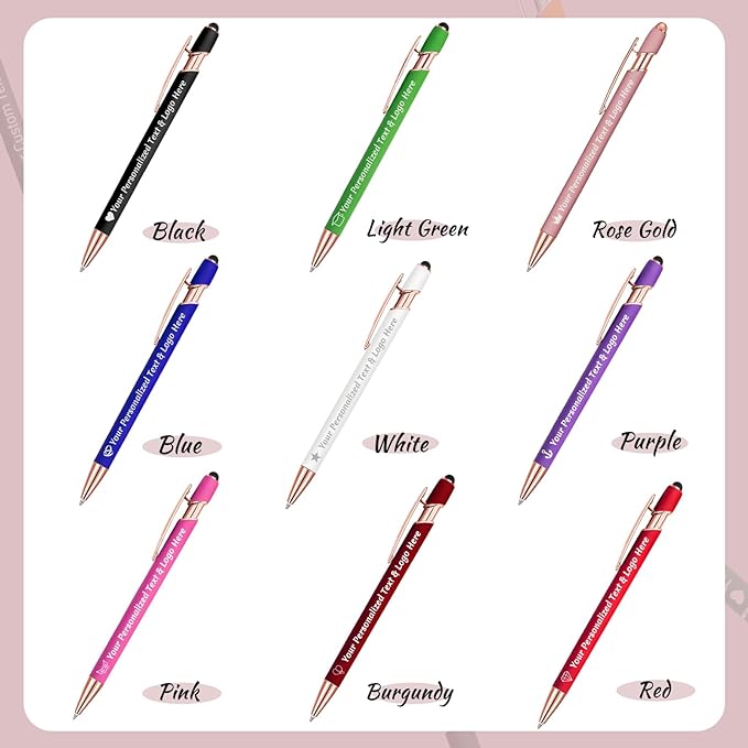 STREADVE Personalized Custom Pens 10 Engraved Writing Pen with Name Logo, Customized Promotional Items Stylus Pen Gifts for Women Realtor Nurse Wedding Business, Rose Gold
