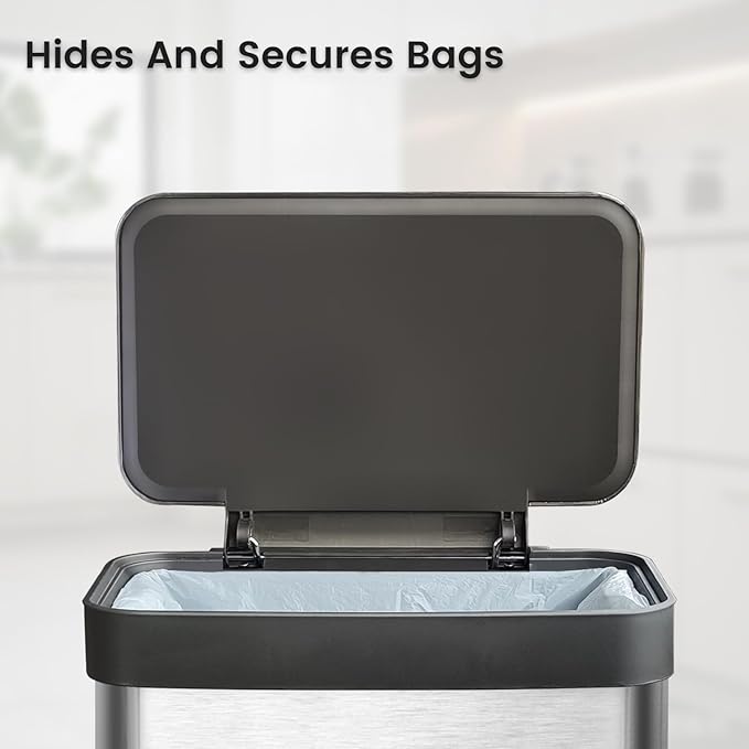 50 Liter / 13 Gallon Trash Can, Fingerprint Proof Stainless Steel Kitchen Trash Can with Removable Inner Bucket, Step Trash Bin for Home Offices and Public Areas-DeskLoop Office