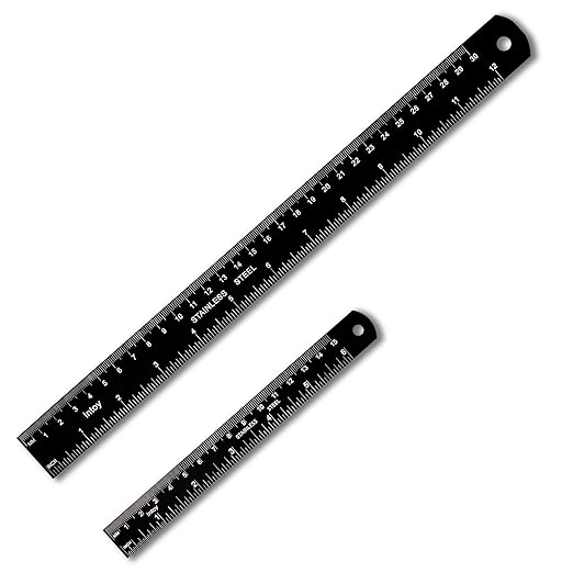 Metal Ruler Kit 12 Inch and 6 Inch, Stainless Steel Rulers with Centimeters, Millimeters, Inches and Conversion Table for Office and School, Easy to Read Metric Rule Set, 2 Pack-DeskLoop Office