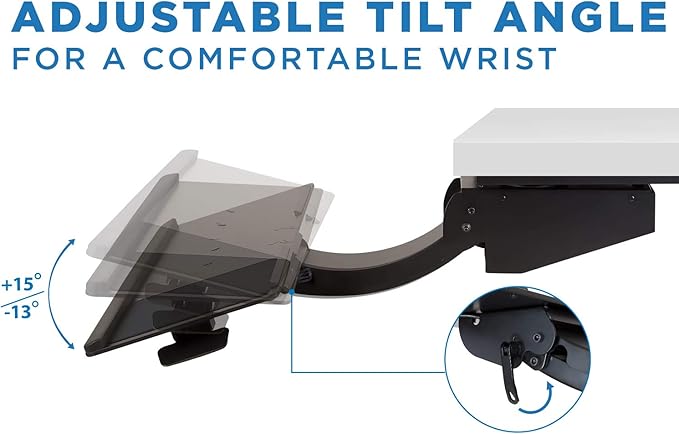 Mount-It! Sit Stand Keyboard Tray, Height Adjustable Under Desk Keyboard and Mouse Drawer, Full Motion Standing Design with 13.4 Inches of Vertical Adjustment, 26.5 in Wide Platform-DeskLoop Office