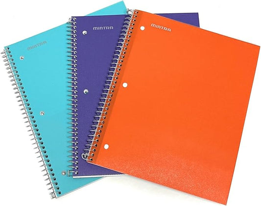 Mintra Office Durable Spiral Notebooks, 1 Subject, (Teal, Purple, Orange, College Ruled 3pk)-DeskLoop Office