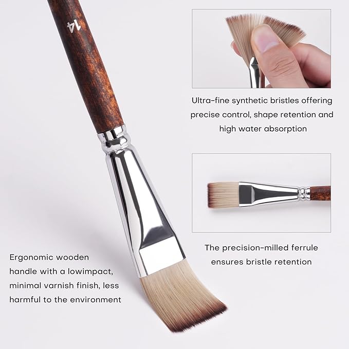 25pcs Paint Brush Set, Fuumuui Acrylic Paint Brushes, Professional Artist Series with Wide Flat, Filbert, Fan, Dagger, Cat Tongue, Round, Angle, Rigger for Oil, Acrylic Canvas Paintings, Face Painting-DeskLoop Office