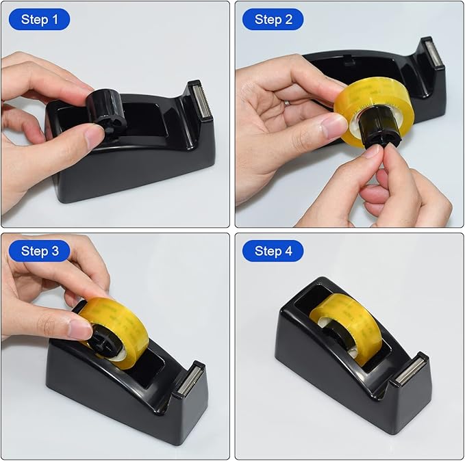JIKIOU Desktop Tape Dispenser - Non-Skid Base - Weighted Tape Roll Dispenser - Perfect for Office Home School (Tape not Included) - (3-Pack Black)-DeskLoop Office