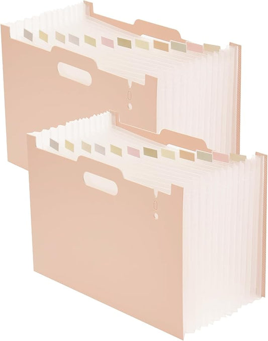 2-Piece Accordion Folder Manager, 12 Grid Expansion Pages, Portable Monthly Bill and Receipt Manager That Opens Upright, Colored Labels, School, Home, and Office letterhead/A4 Size, Pink-DeskLoop Office