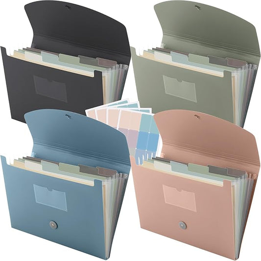 Harloon 4 Pack Expanding File Folder 7 Pocket, Expanding File Organizer with Labels, A4 Letter Size Folders with Pocket for Documents Office Travel Portable(Classic Color)-DeskLoop Office