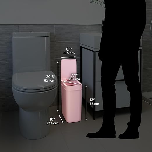 iTouchless 3 Gallon Sensor Pink Bathroom Trash Can, 10 Liter Small Slim Automatic Touchless Garbage Bin with Lid, Smart Narrow Motion Control Commercial Waste Basket for Bedroom, Office-DeskLoop Office