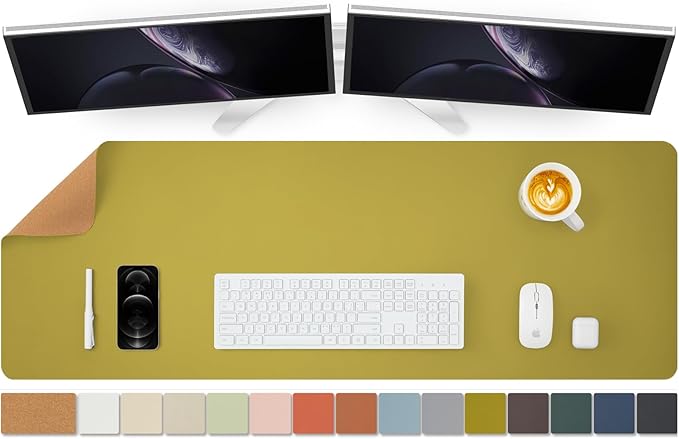 Large Cork Desk Mat - 47.2"x 17" Desk Pad for Office and Home - Ideal for Large Mouse Pad and Desk Mats on Top of Desks(Olive Green)-DeskLoop Office