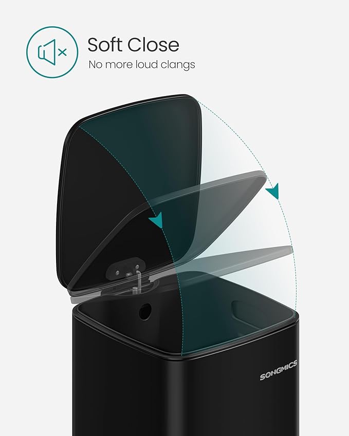 SONGMICS Kitchen Trash Can, 5.2-Gallon (20 L) Trash Bin, Stainless Steel Garbage Can, with Inner Bucket, Soft Close and Stays Open, Ink Black ULTB592B01-DeskLoop Office