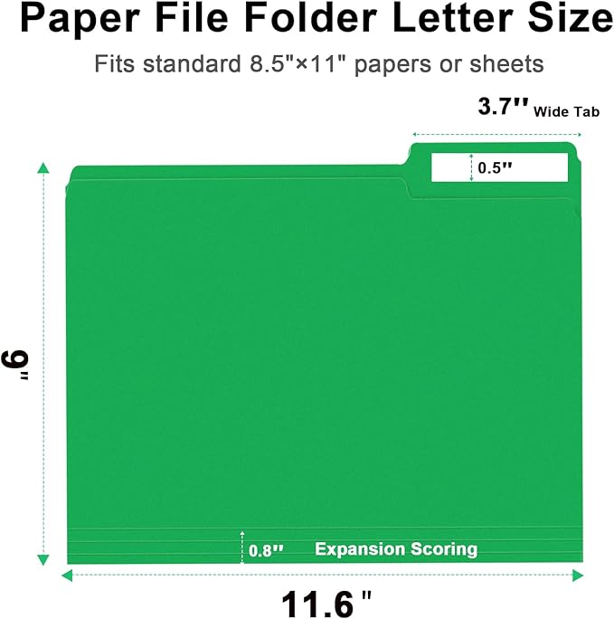 File Folder, RAZCC 150 Pack 1/3 Cut Tab File Folders Letter Size, Creen, Colored Folders with Tab Great for Organizing and Easy File Storage-DeskLoop Office