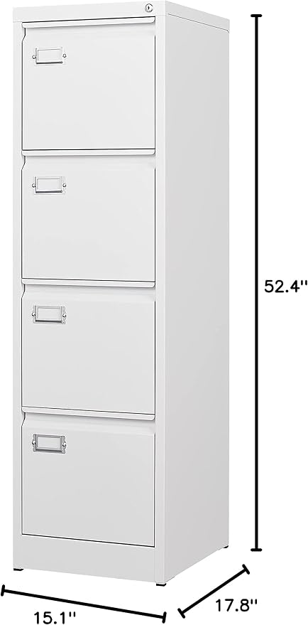 4 Drawer File Cabinet with Lock Metal Vertical File Storage Cabinet Office Home Steel Vertical File Cabinet for A4 Legal/Letter Size Narrow File Cabinet Locked,Assembly Required-DeskLoop Office