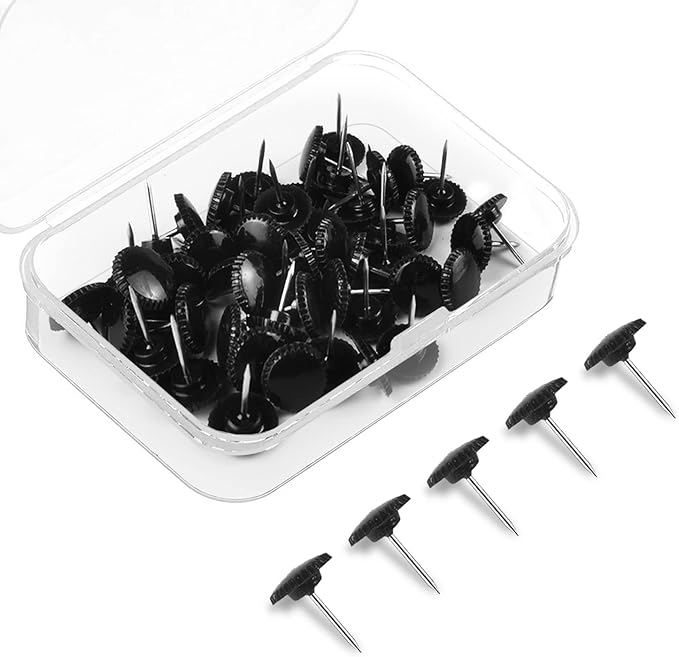 Lunies 50 PCS Black Push Pins for Cork Board, Thumb Tacks for Wall Hangings, Picture Hanging Nails, Flat Decorative Push Pins for Wall, Wall Pins for Hanging-DeskLoop Office