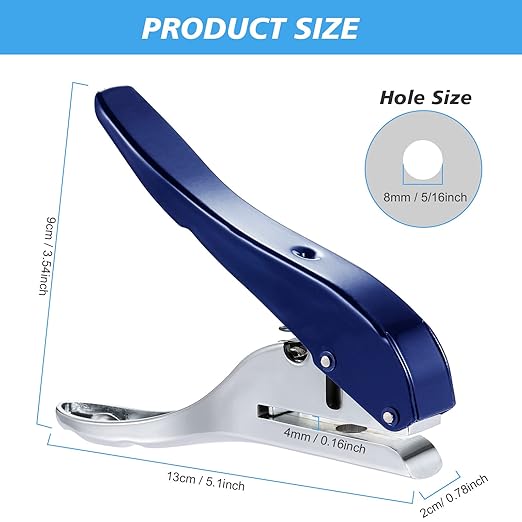 Heavy Duty Single Hole Punch - Portable Hand Held Paper Punch for Tags, Cards, Plastic & Cardboard (8MM Blue)-DeskLoop Office