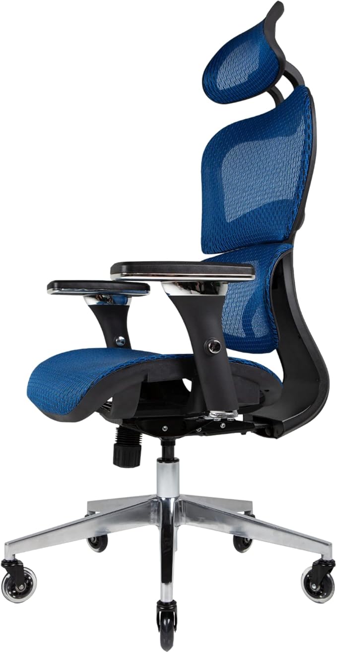 Nouhaus Ergo3D Ergonomic Office Chair Lumbar Support Mesh Office Chair with 4D Adjustable Armrest, Adjustable Headrest and Wheels, Mesh High Back Home Office Desk Chairs(Blue)-DeskLoop Office