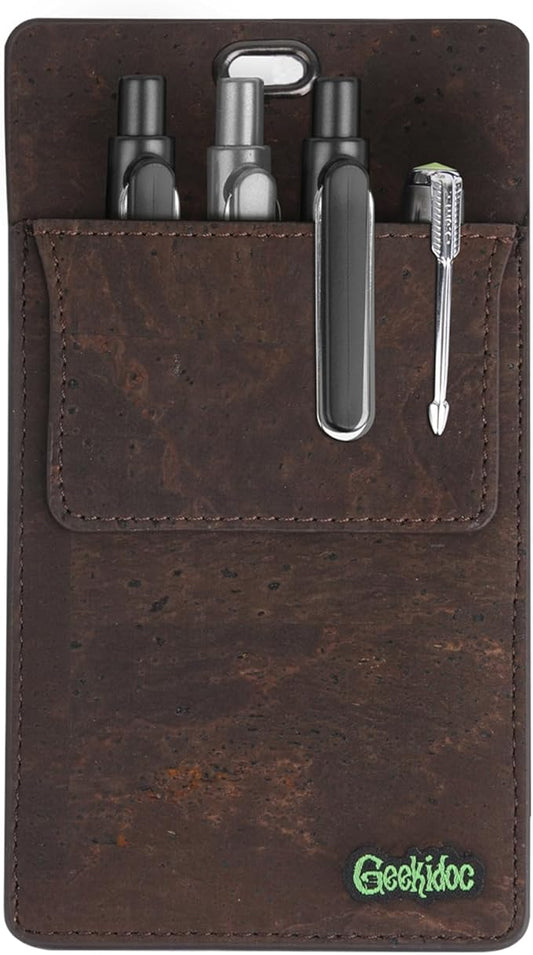 Premium Portuguese Cork Pocket Protector for Men | Multi-Use Pocket Protectors for Shirts and Lab Coats | For Pen, Pencils, Pointers, and More | 1 Pack Brown Pocket Organizer Protector-DeskLoop Office
