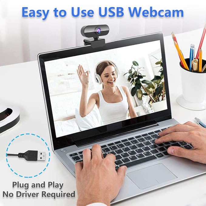 Webcam with Microphone&1080P HD Web Cam,Stand for PC/MAC/Laptop/Desktop, Wide Angle Web Cameras for YouTube,Skype,Zoom,Xbox One,Video Calling,Studying and PS4-DeskLoop Office