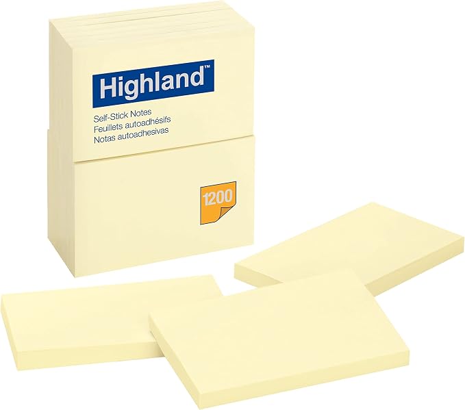 Highland Self-Stick Notes, 100 Sheets/Pad, 12 Pads/Pack by Highland