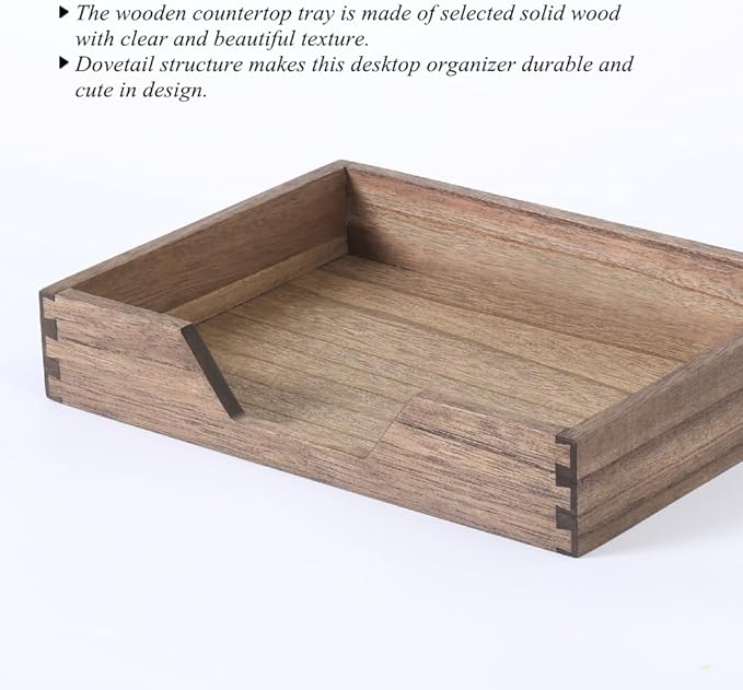 Wood Letter-Size Tray for Office Desktop Organizer - Wooden Front-Load Documents Tray for Mail, Paper, File, Magazine, Pen,Notebook Storage Paper Holder Trays Dark(DGTU-DK)-DeskLoop Office