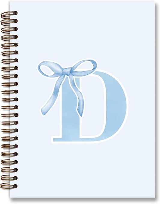 Initial D Notebook Journal,Personalized Teen Girl Gifts,Coquette Trendy Preppy Blue Bow Spiral Notebook,Monogrammed Gifts for Women Teen Girl,College Ruled Hardcover Spiral Notebook 5.5 x 8.3-DeskLoop Office
