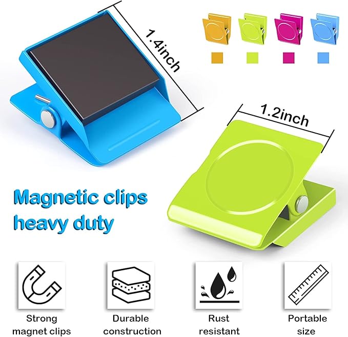 Grtard 24 Pack Magnetic Clips Heavy Duty, Colorful Strong Fridge Magnet Clips Heavy Duty, Metal Magnet Clips for Fridge, clip Magnets, Magnetic Clips for Refrigerator, Locker, Whiteboard, Home, Office-DeskLoop Office