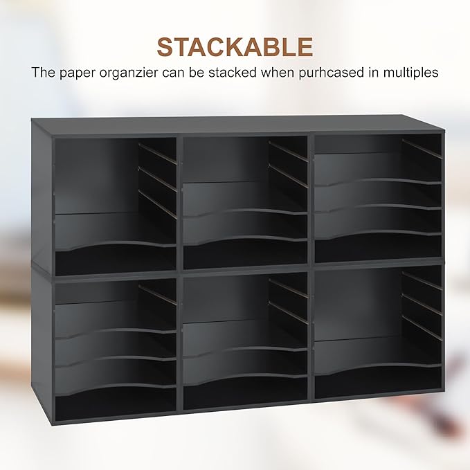 Paper Organzier Wood Desktop Organizer Storage Letter Tray File Sorter with Adjustable Shelves for Home Office-DeskLoop Office