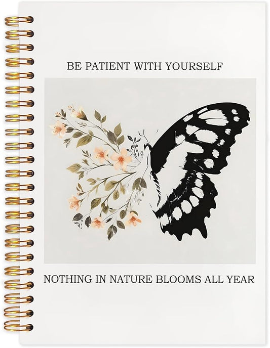SNNDER Inspirational Butterfly Notebook Journal, Be Patient with Yourself Therapy Mental Health Journal for Women, Encouragement Gifts for Women, Hardcover Spiral Notebooks 5.5x8.3 Inch-DeskLoop Office