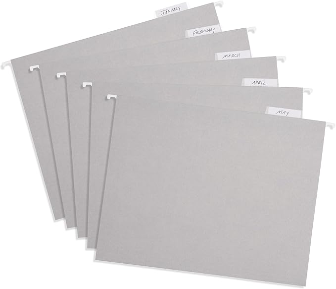 25 Blue Summit Supplies Grey Hanging File Folders Letter Size - Durable 11pt Paper, Hanging File Folders Gray, Plastic Tabs and Inserts Included, Perfect for Office Organization-DeskLoop Office