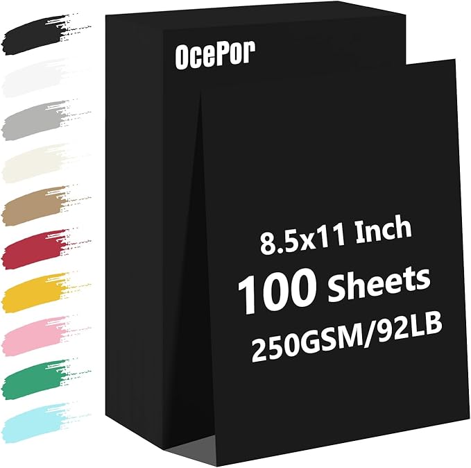 OcePor 100 Sheets Black Cardstock Paper, Colored Printer Paper 8.5 x 11, Card Stock Thick Construction for Craft,Scrapbook,Office Printing, Invitations, Certificates,92 lb/250gsm-DeskLoop Office