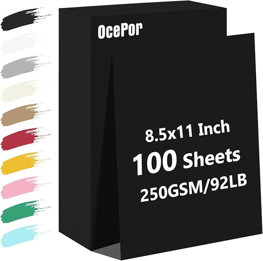 OcePor 100 Sheets Black Cardstock Paper, Colored Printer Paper 8.5 x 11, Card Stock Thick Construction for Craft,Scrapbook,Office Printing, Invitations, Certificates,92 lb/250gsm-DeskLoop Office